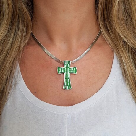 Cruz Mosaico Nacar Verde - Plata 925 Cruz Mosaico Nacar Verde - Plata 925