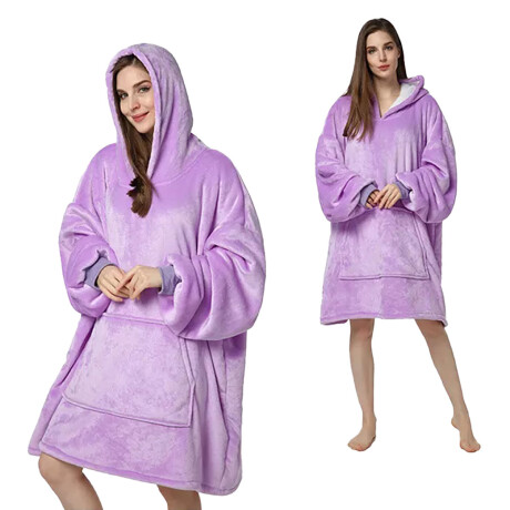 Buzo Canguro Oversize Manta Polar Afelpada Corderito Capucha Violeta