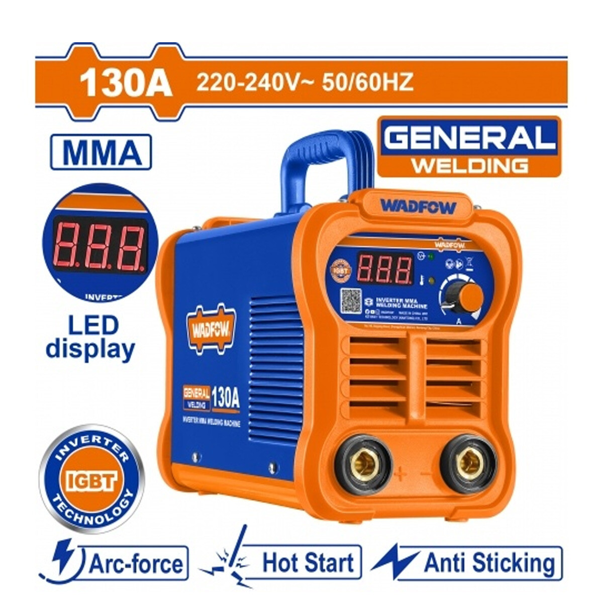 SOLDADORA INVERTER 220V 130A MMA LED IGBT WADFOW WWD21301 