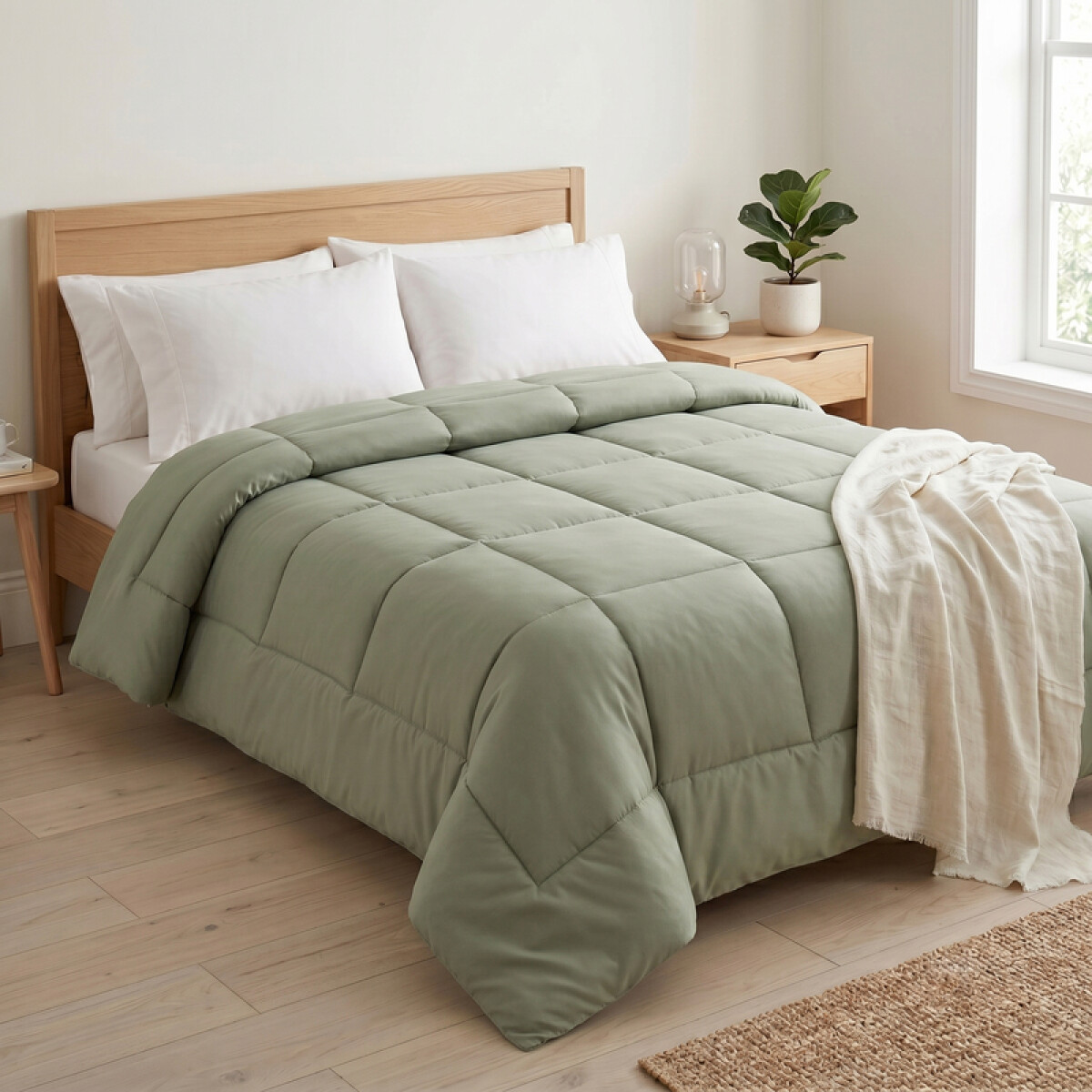 Acolchado 2 Plazas Doble Faz Microfibra Térmico 195 x 230cm - Verde Oliva Apagado 