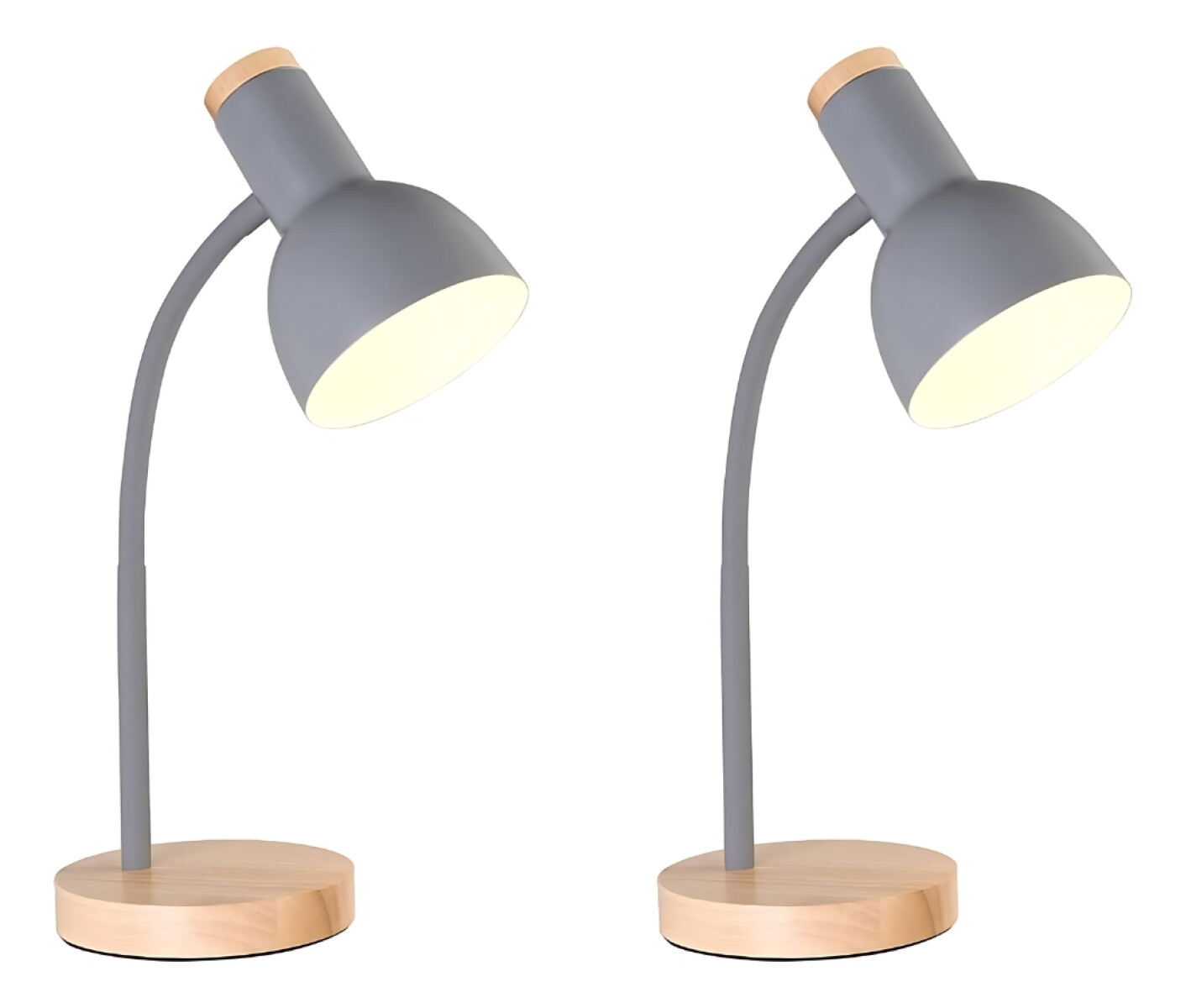2 X Lampara De Escritorio Portatil Nordica Madera Vintage - Gris 