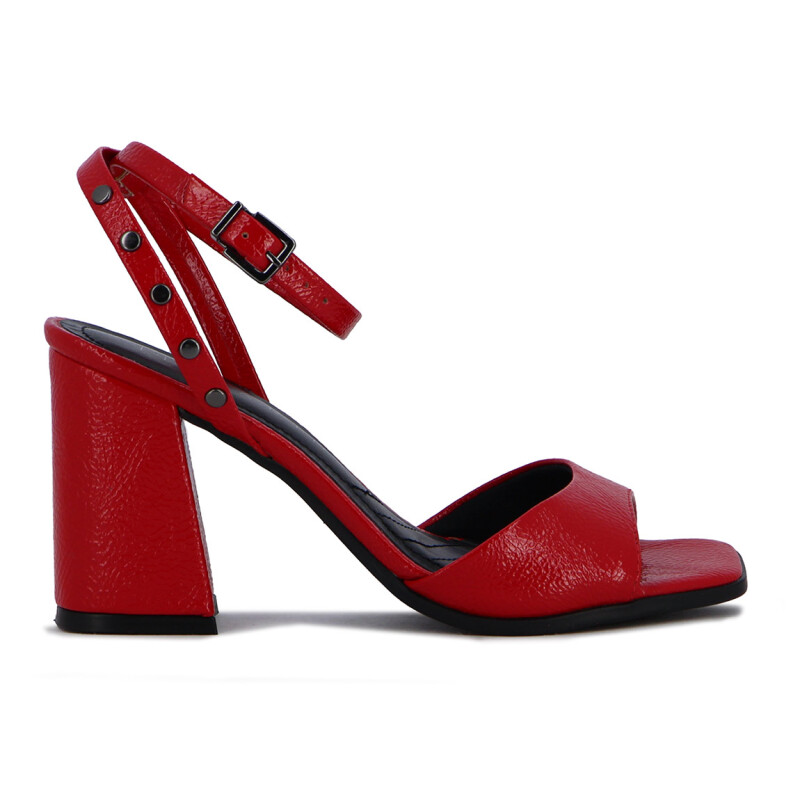 Ramarim Sandalia Con Pulsera Taco Cuadrado Forrado Rojo