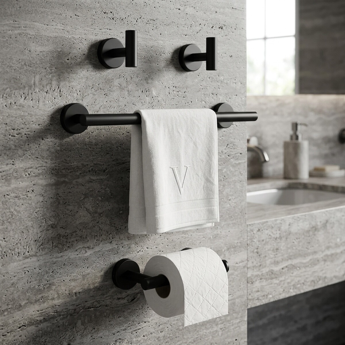 Set Accesorios De Baño Juego De 4 Piezas De Acero Inoxidable Percha Organizador Imback Color Negro 