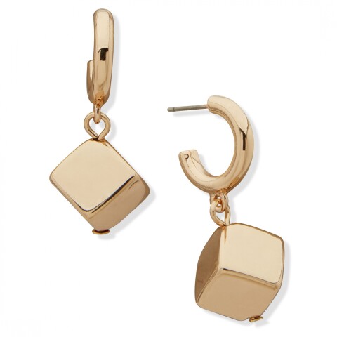 Pe 14Mm Huggie W Cube Drop Gold