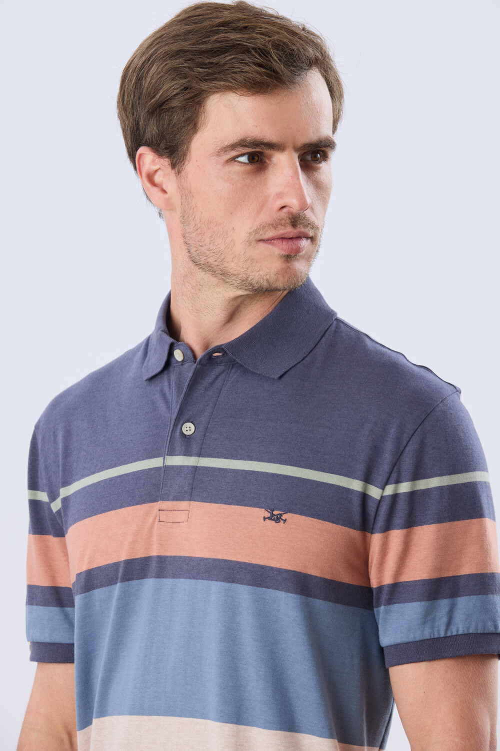 REMERA POLO RAYADA JERSEY Azul