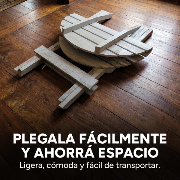 Mesa Plegable Auxiliar Circular Madera Vintage Rústica Gris