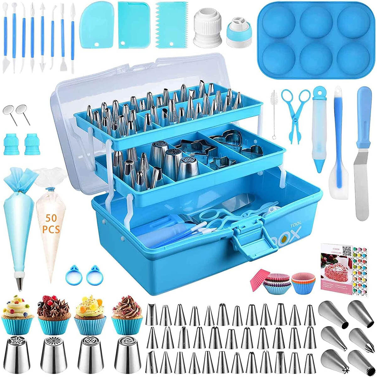 Set De Decoración Repostería Tortas Pasteles 236 Pcs - Azul 
