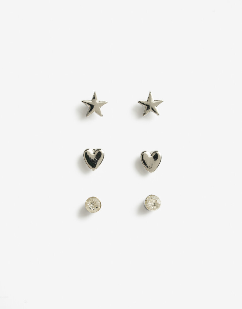 Aros Sets Strass Set De Aros Pasantes Plateado - Plateado Rodio