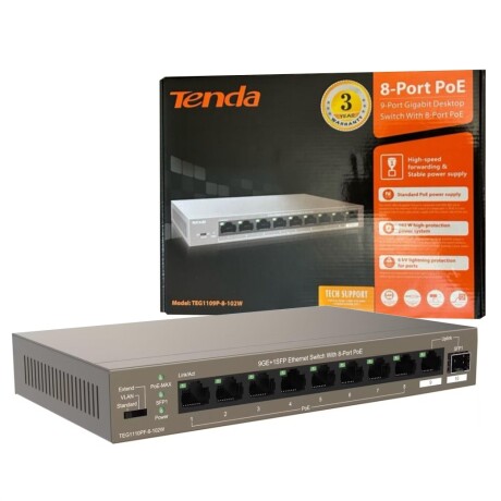 Switch Tenda 8 Puertos Gigabit Poe 102W 001