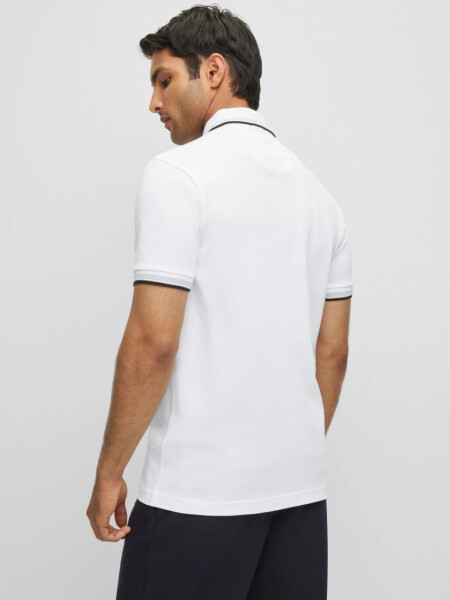 BOSS Polo de Algodón Piqué con Logo Contrastante Blanco
