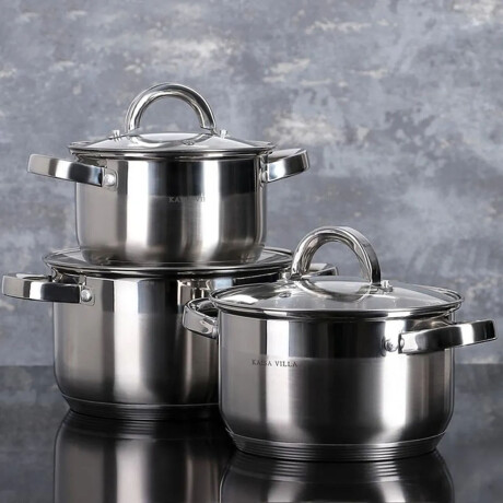 Olla Cacerola Con Tapa Vidrio 4.8L Acero Inoxidable D.22cm Plateado