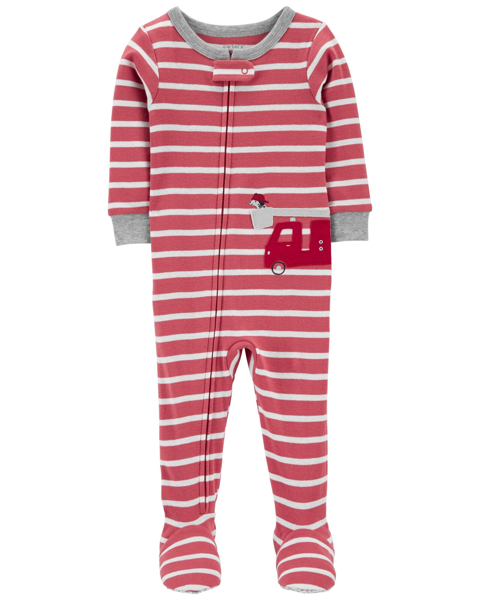 Pijama una pieza de algodón, con pie, estampa bombero Sin color