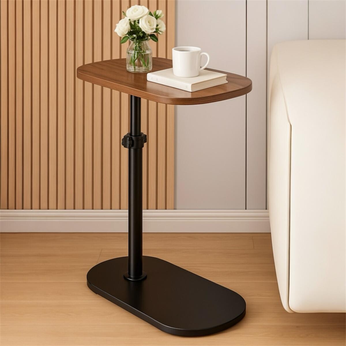 Mesa Auxiliar Lateral Metal y Madera Regulable 