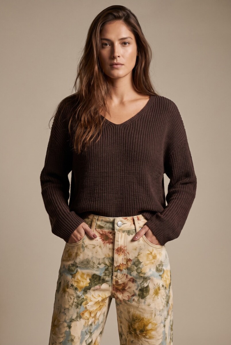 Sweater Escote En V - Chocolate 