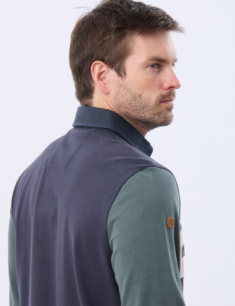 REMERA POLO RAYADA DE ALGODON Azul