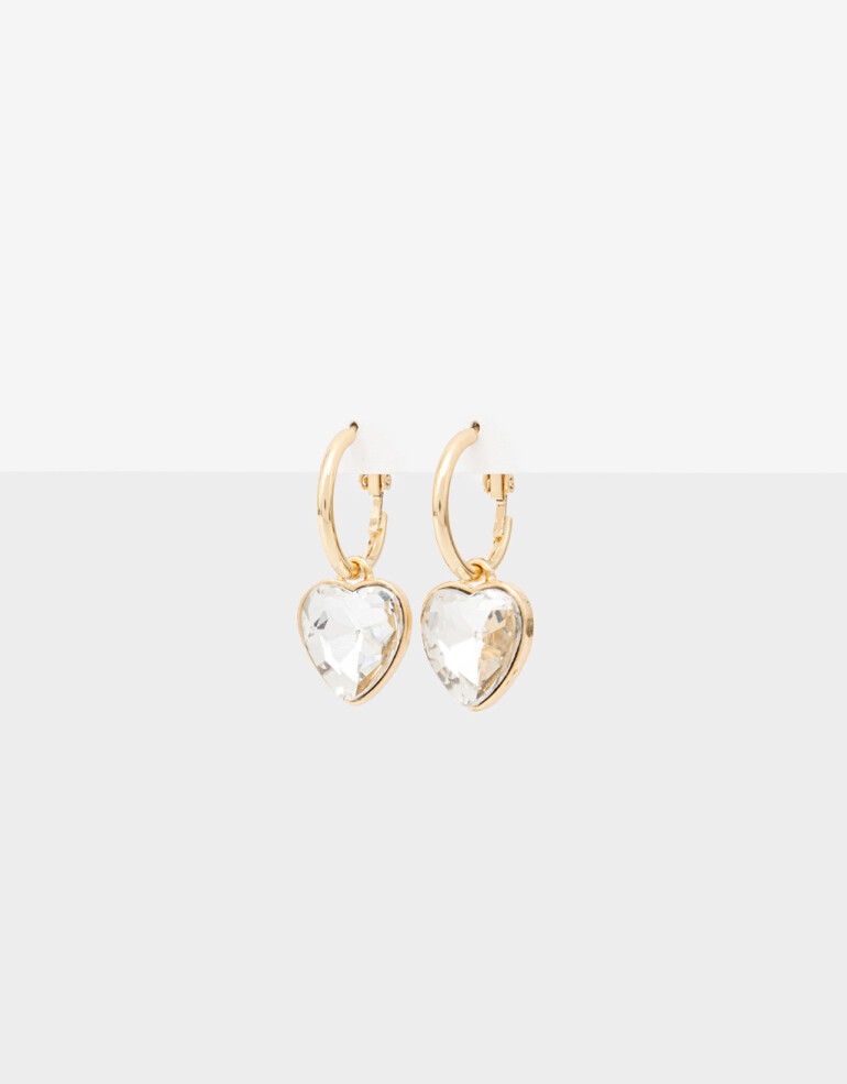 Aros Sets Strass Argollas Con Doble Dije De Corazón - Dorado