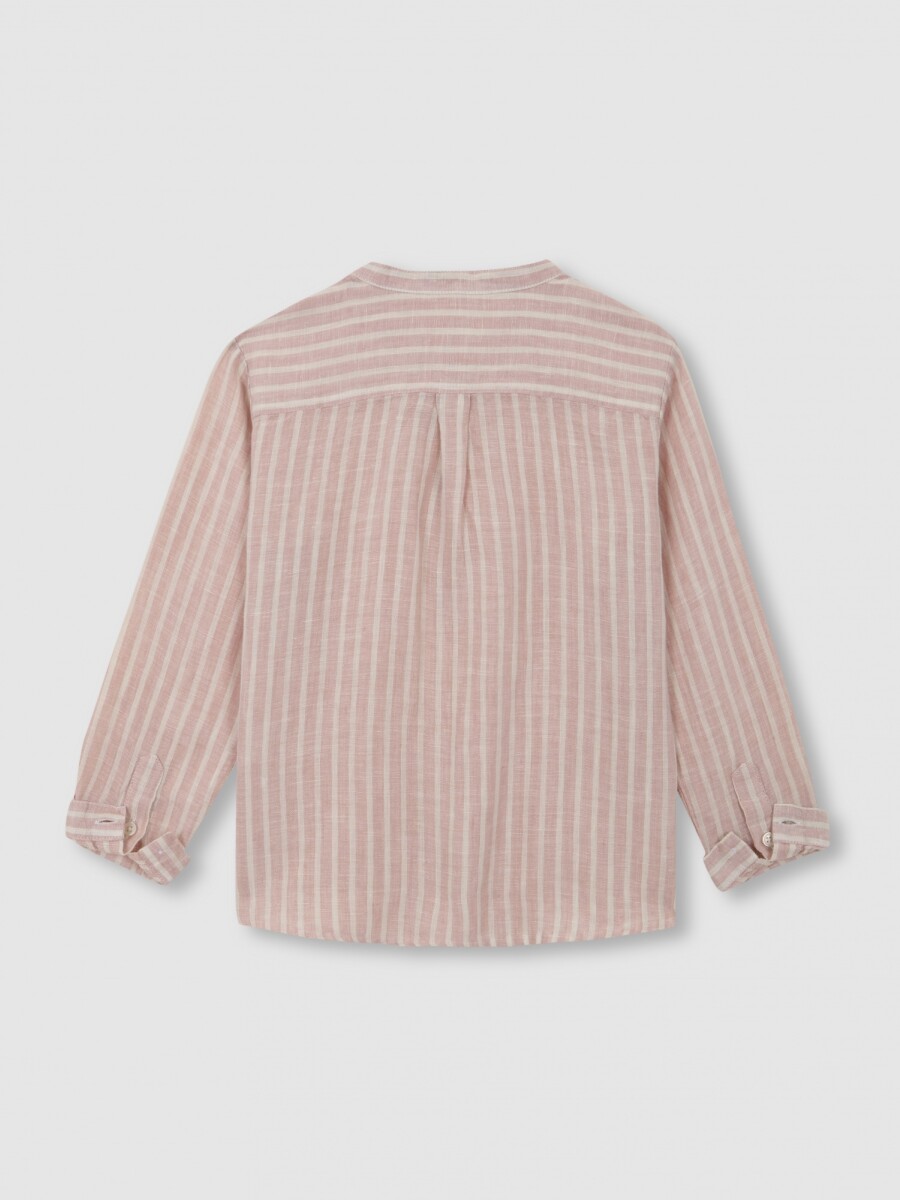 Camisa Cuello Mao Rayas Rosa Suave