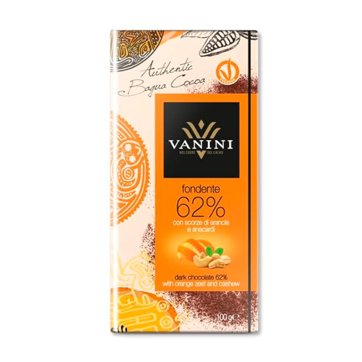 Chocolate con cascara de naranja y castañas de caju Vanini 