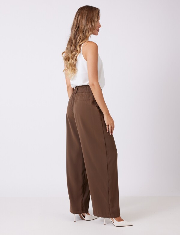 Palazzo Con Doble Botón & Cintura Elástica MARRON