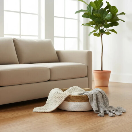 Cesto Canasto de Fibra Natural Paramount Decoración Ø35x10Cm Blanco