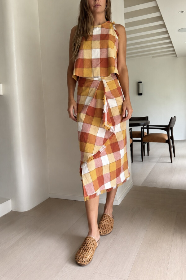 Falda Fluir Cuadros Naranja