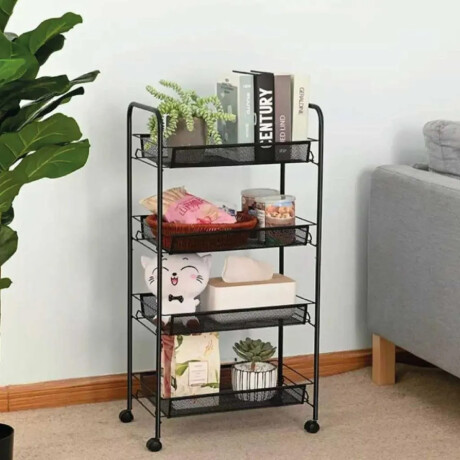 Carro organizador metálico de 4 niveles con ruedas Negro