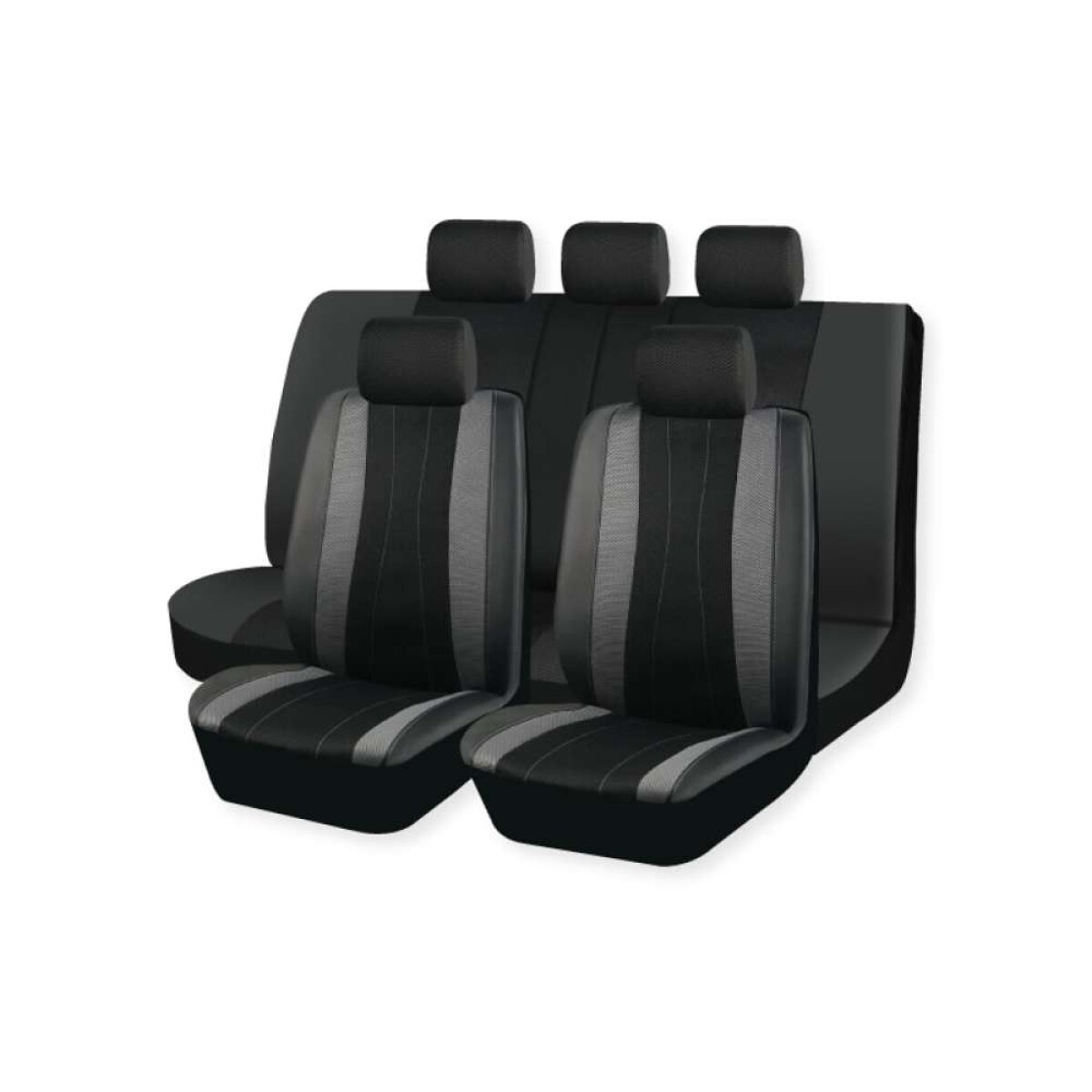 Cubreasiento 9 Piezas Combinado Malla Y Eco Cuero - Negro Y Gris 