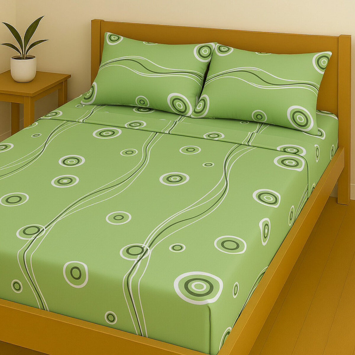 Juego de Sábanas 2 Plazas SAB-MICRO CIRCO LINE Verde (3 Piezas) – 140×190 + 2 Fundas 50×70 | Suavidad, Diseño y Confort 