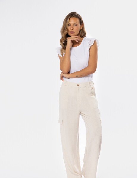PANTALON CARGO DE LINO Beige
