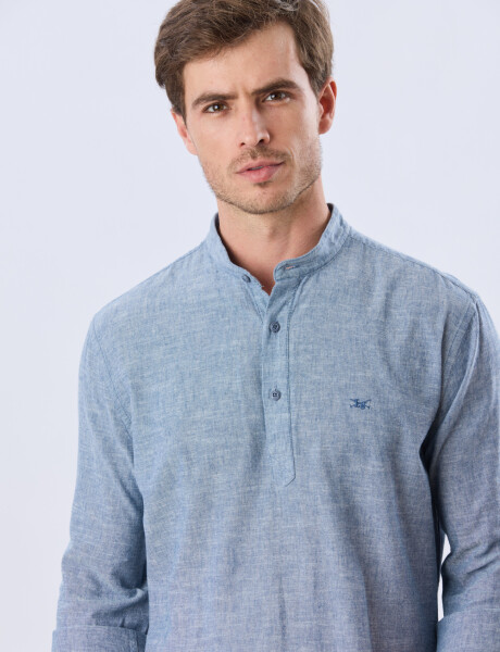 CAMISA LISA DE LINO CUELLO MAO Denim