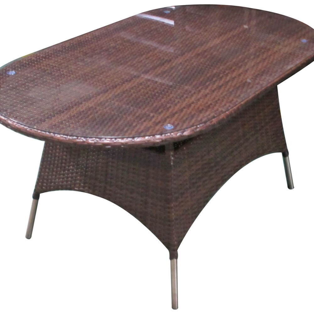 Mesa Ovalada Simil Rattan C/ Vidrio Chocolate Mesa Ovalada Simil Rattan C/ Vidrio Chocolate
