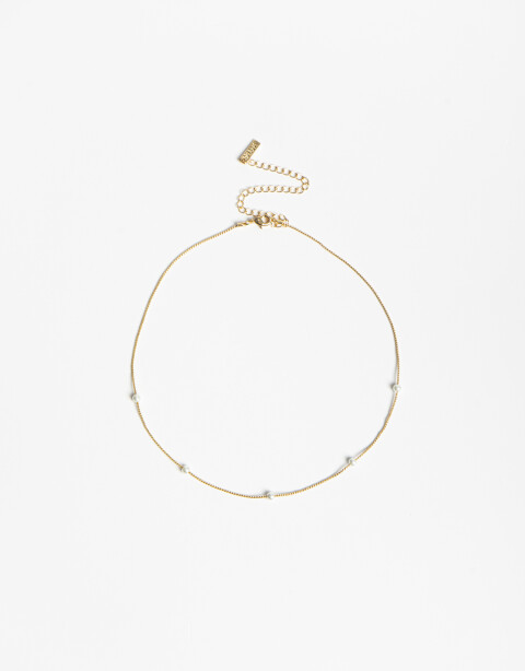Collares Cortos Perla Collar De Metal Y Perla Bañado En Oro - Dorado