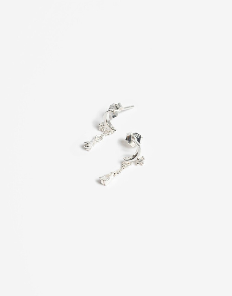 Aros Colgantes Cortos Strass Aros Cortos Plata 925 Y Cubic - Plateado