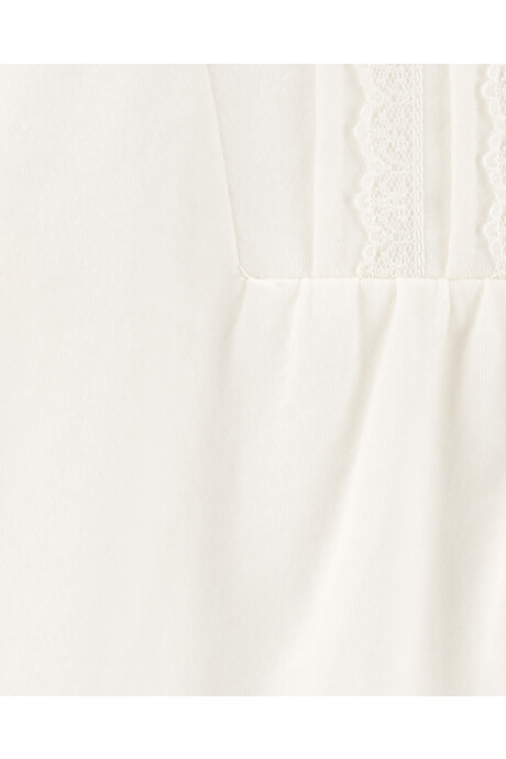 Blusa de algodón manga corta con botones y detalle de encaje 0