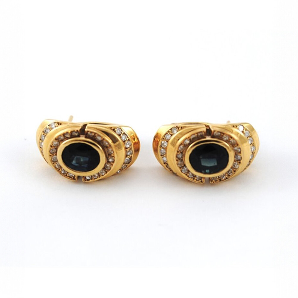 Caravanas Oro 18K Con Brillantes Y Zafiros Caravanas Oro 18K Con Brillantes Y Zafiros
