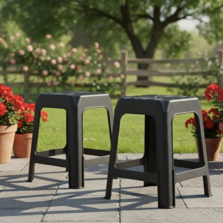 Set x2 Banqueta apilable de plástico resistente NEGRO
