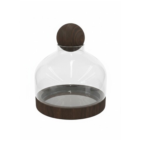 BASE DE VIDRIO C/BASE Y TAPA MADERA 27X33CM Unica