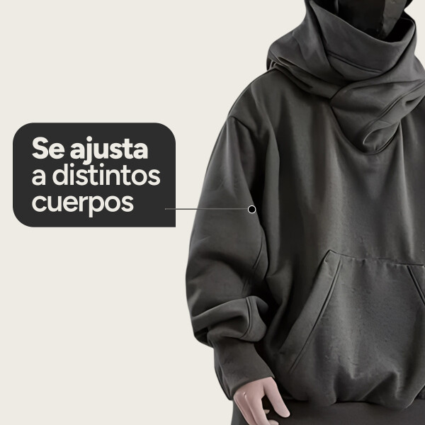 Canguro Buzo OverSize Capucha Cuello Frio Invierno Unisex Color Gris Talle L