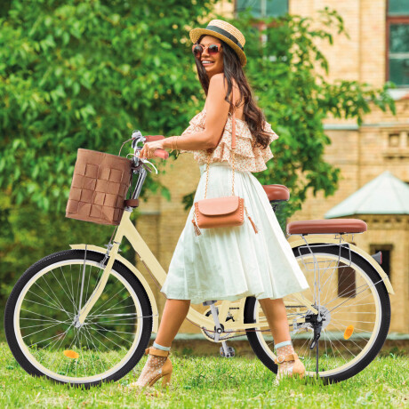 Bicicleta Urbana Rodado 26 con Canasto Vintage Beige
