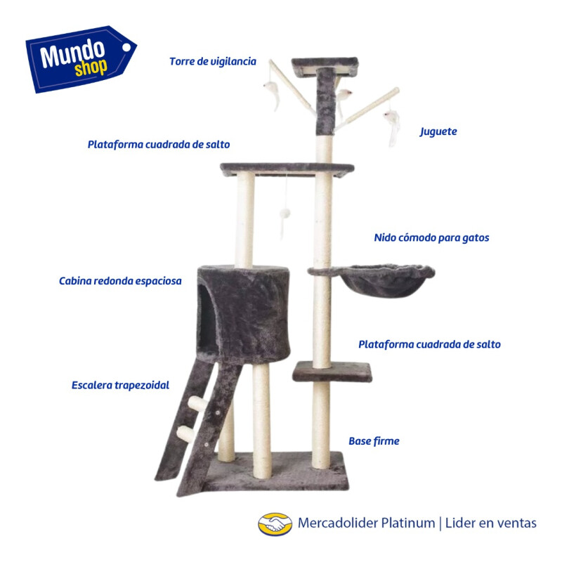 Rascador Torre 5 Niveles En Felpa Y Sisal Para Gato Juego Negro
