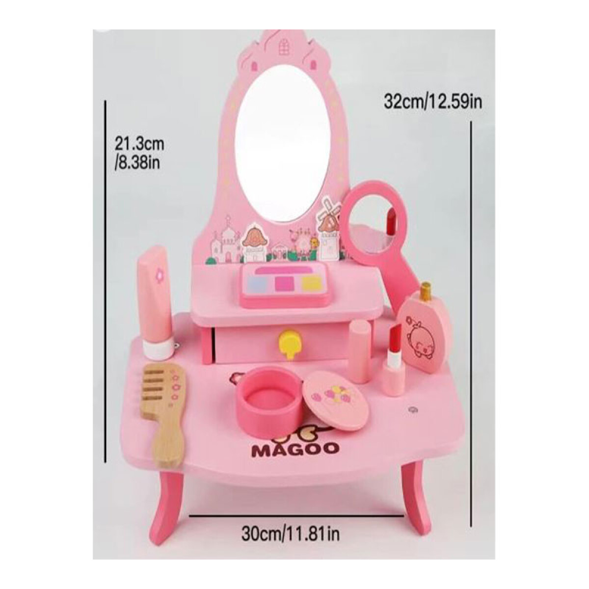 Cómoda infantil con espejo y accesorios de madera - Cómoda Infantil Con Espejo Y Accesorios De Madera 