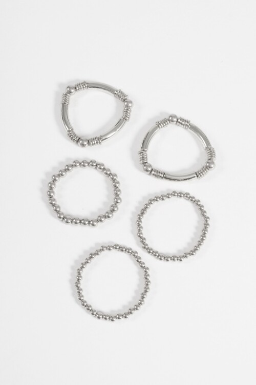 Set de 5 pulseras elásticas de cuentas plateado