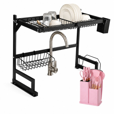 Set Utensilios Cocina 19Pz + Escurridor Ac.Inox Sobre Mesada Rosa