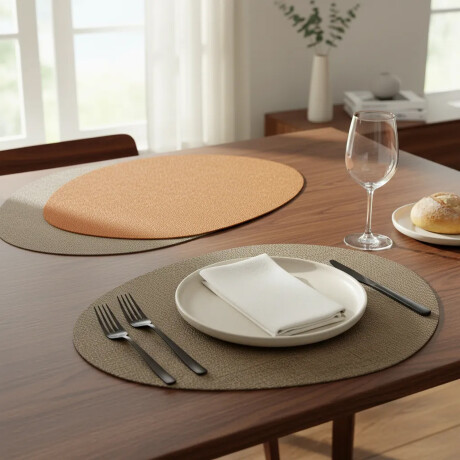 Mantel Individual Doble Cara Triangular Premium Tex en PVC Caramelo/nude