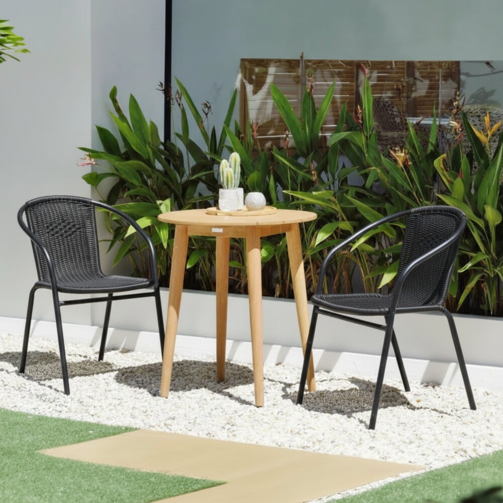 Sillas Símil Rattan con Mesa de Eucaliptus - Nassau Negro