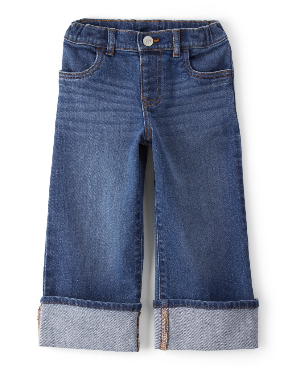 Pantalón jean de pierna ancha y dobladillo 