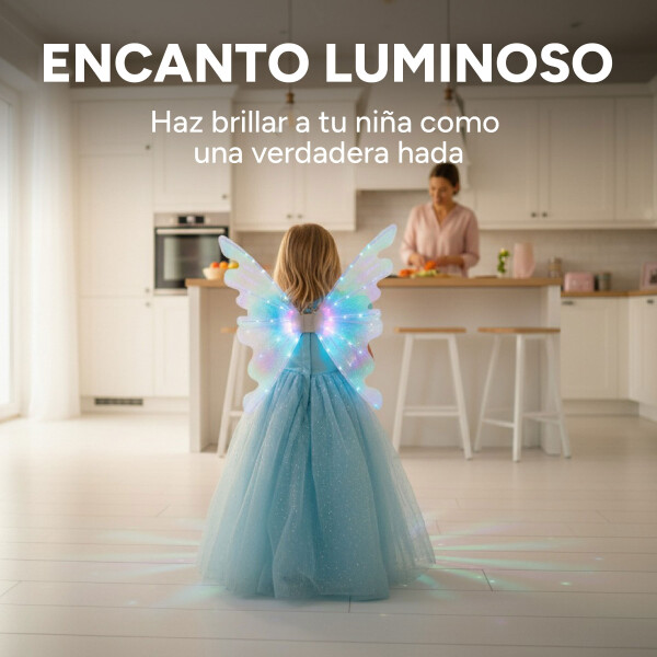Set Alas Hada Mariposa Luminosas Led Correas Ajustables Niña Color Celeste