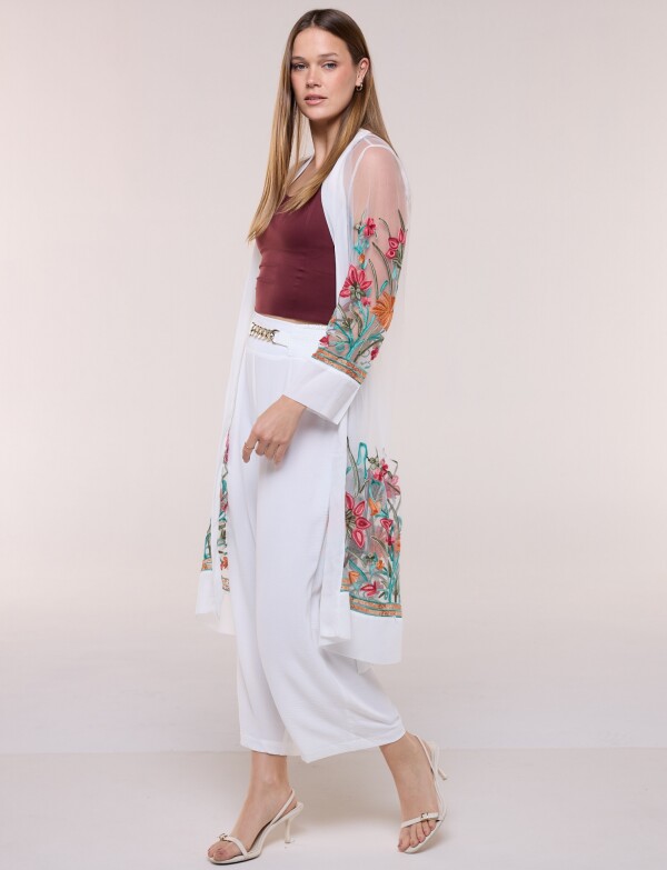 Cardigan Kimono Largo De Tul Bordado BLANCO/MULTI