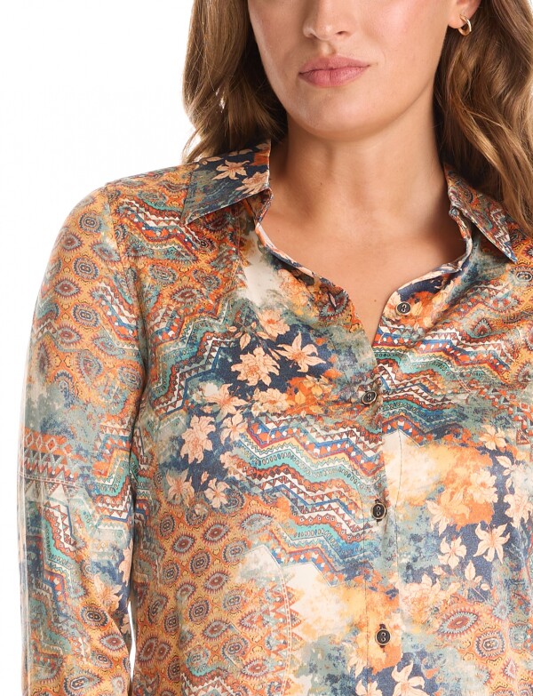 Camisa Saten Printed MULTI/ANARANJADO