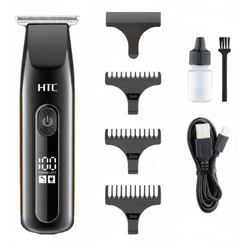 Afeitadora Cortadora De Pelo Barba inalámbrica Lcd HTC AT508 Color Negro